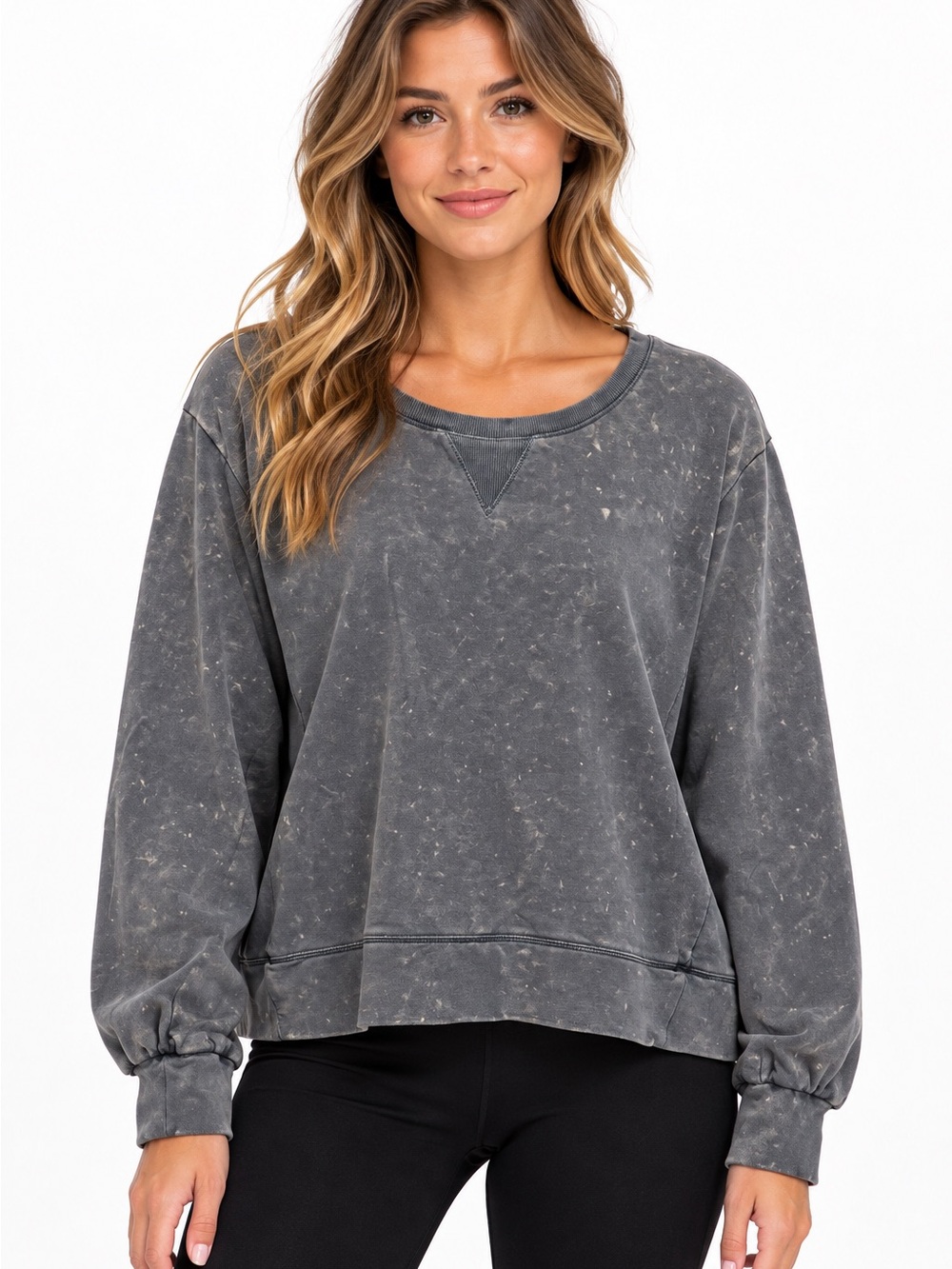 CALIA by Carrie Underwood Mineral Washed Gray Pullover Sweatshirt